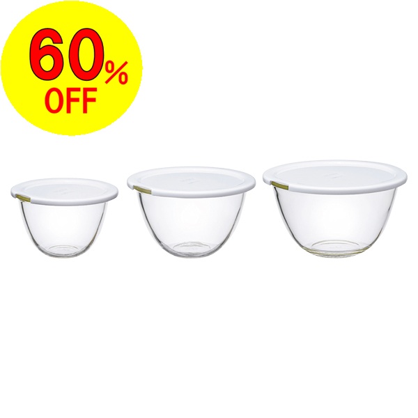 【60％OFF】ハリオ　レンジふた付き耐熱ガラスボウル3個セット